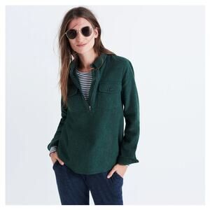 Madewell Popover Shirt Women's Sz XS Green Flannel Zip-Front Popover Cotton Top